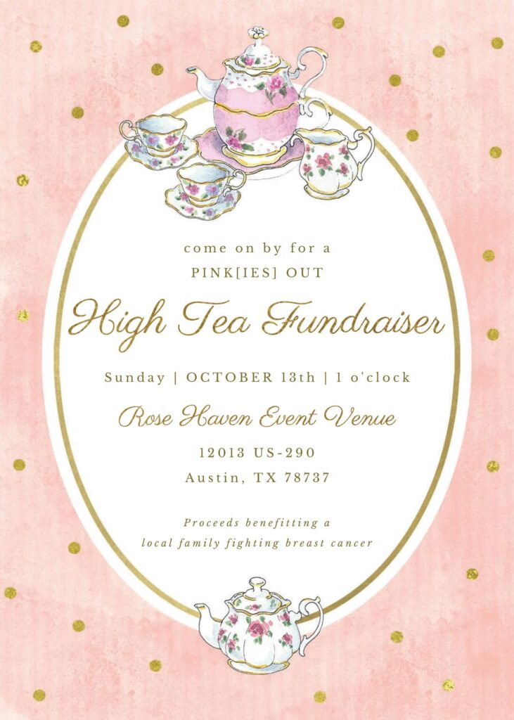 high tea, breast cancer, fundraiser, charity, benefit, tea party, austin tea, austin wedding venue