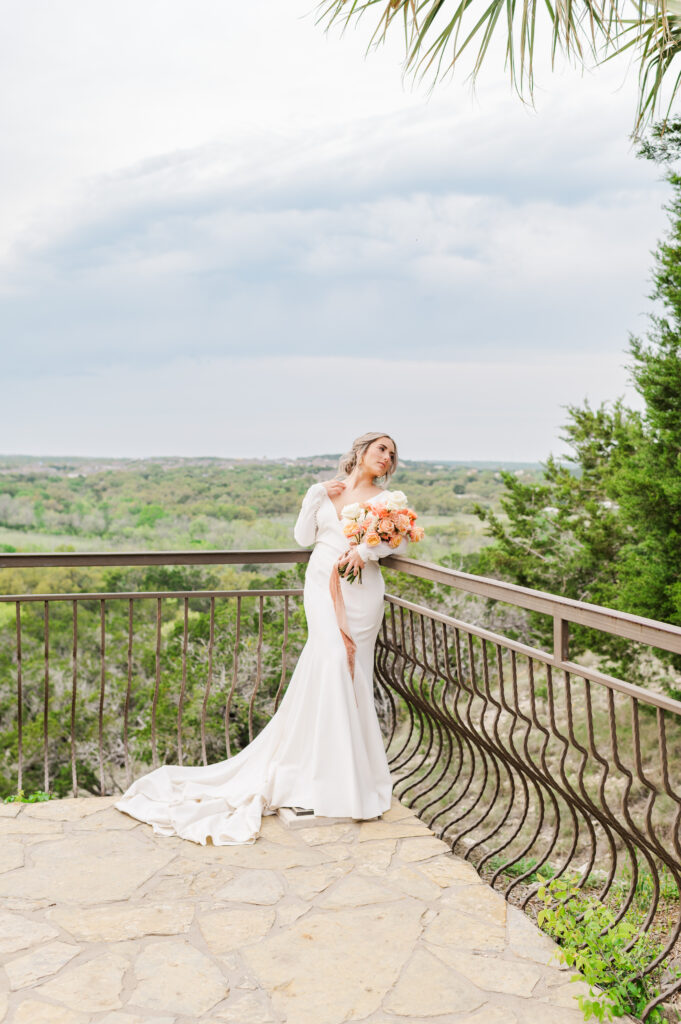 bride with texas hill country views destination wedding to austin, dripping springs, texas hill country